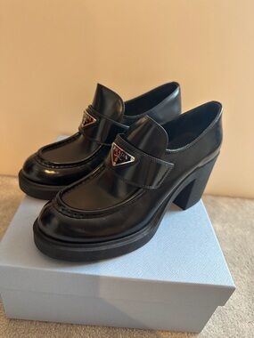 Prada Black Patent Leather Chunky Platform Loafers